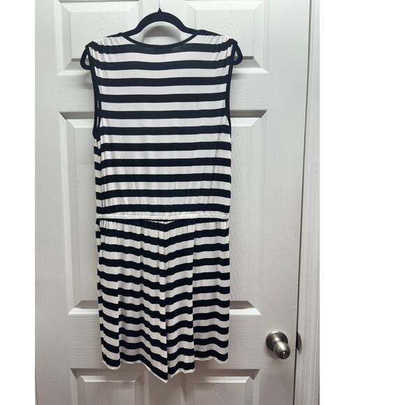 Spense Women's Size Large Black & White Striped Plunge V-Neck Sleeveless Romper - Picture 2 of 6